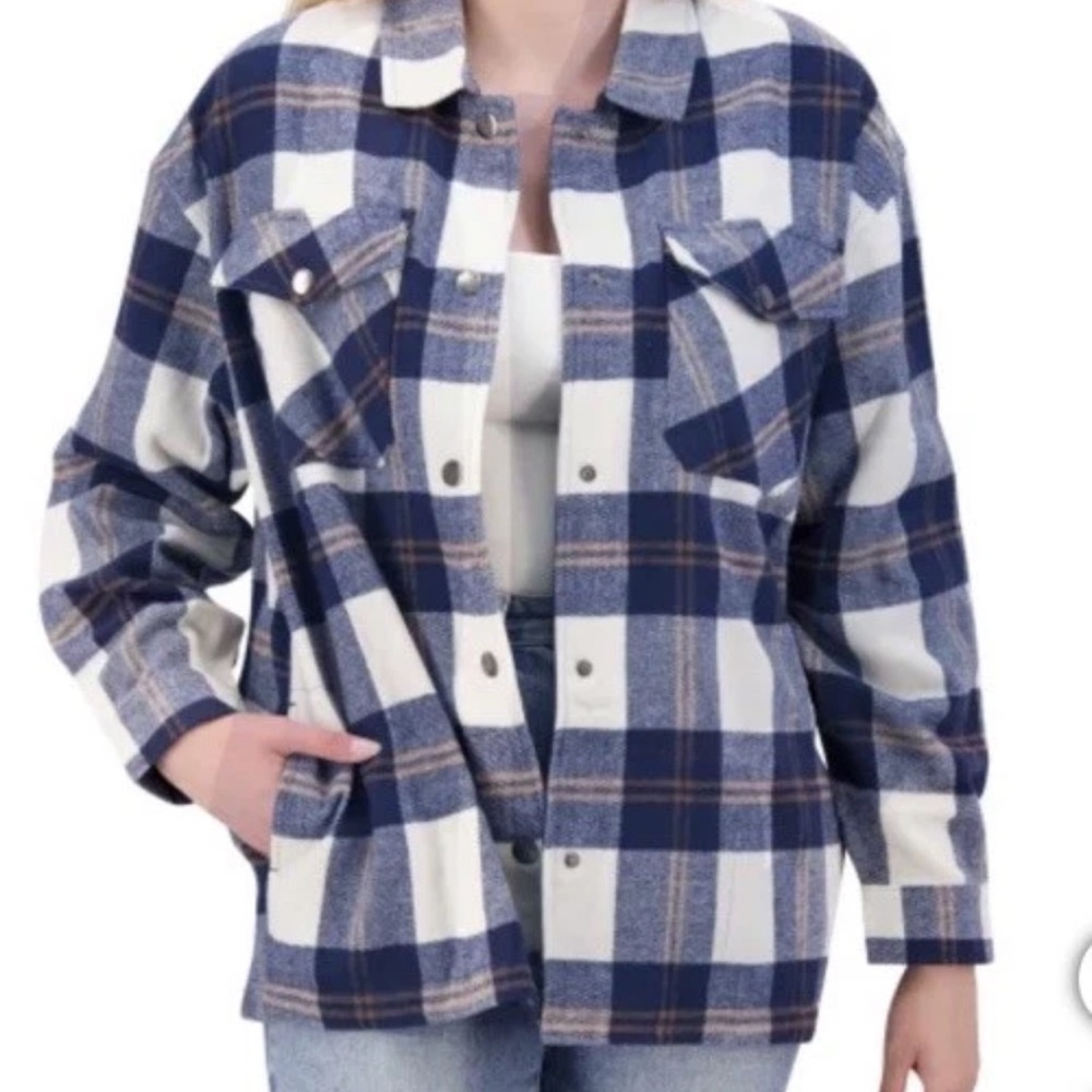 HFX wool blend blue/White ladies oversized‎ jacket/Shacket size XL relaxed fall